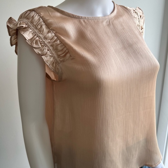 IRIS | Champagne Ruffle Sleeve Textured Sleeveless Blouse - Picture 2 of 7